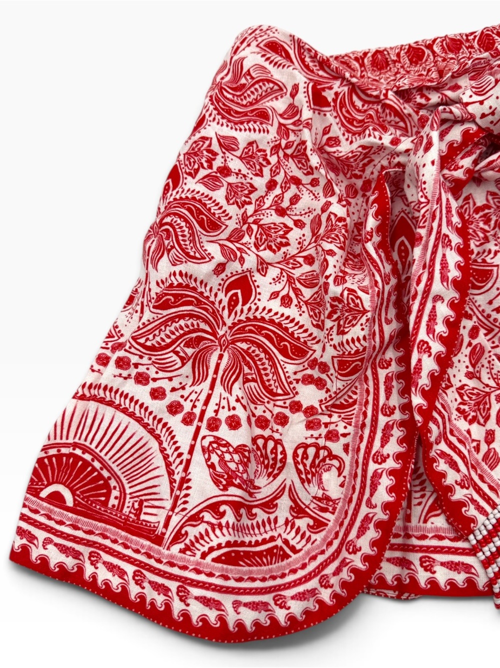 NWT Farm Rio River Ride Red Tie-Waist Linen Blend Shorts Beaded Fringe Size S - Picture 4 of 16